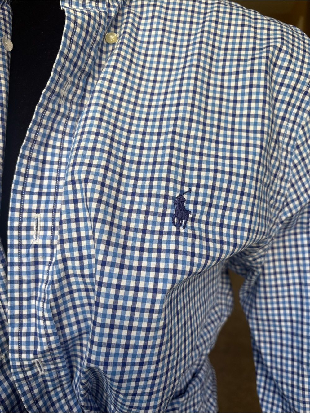 Reworked Ralph Lauren White and Blue Button-Down Shirt with ruffle collar size s - Picture 2 of 5